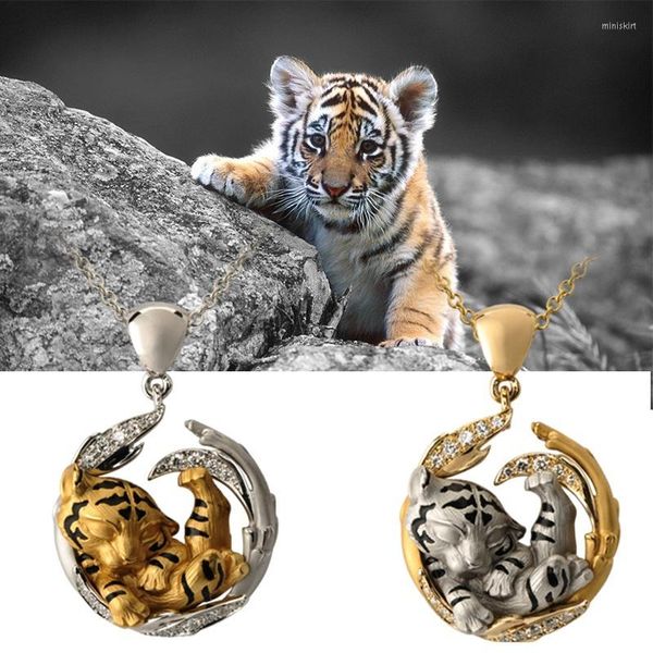 Pendentif Colliers Mode Charme Tigre Collier Pour Femmes Bicolore Animal Mignon Cristal Bijoux Amoureux Collares