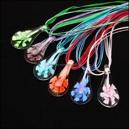 Pendentif Colliers Mode Charme Collier À La Main Murano Lampwork Verre Couleur Mixte Goutte D'eau Fleur Intérieure Pour Femmes Cadeau Deliv Dhvwa