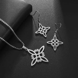 Pendentif Colliers Mode Chic celtique symbole sorcière noeud pendentif ensemble de bijoux femmes collier sorcellerie amulette collier boucles d'oreilles accessoire ensemble 240330