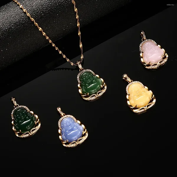 Colliers pendants mode chinois Crystal Zircon vert bleu rose blanc jaune bouddha pour femmes