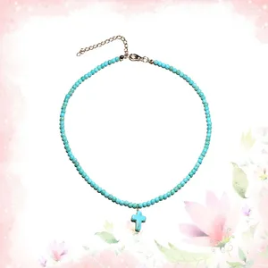 Pendentif Colliers Mode Christian Cross Collier Turquoise Clavicule Collier pour Femmes Filles