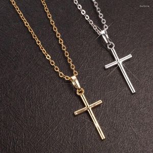 Colliers de pendentif mode chrétien Jésus croix argent couleur longue chaîne pendentifs simples pour femmes cadeaux de bijoux hommes