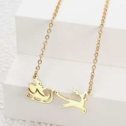 Pendentif Colliers Mode Noël Santa Sleigh Elk Femmes Cou Chaîne One Piece Titane Acier Collier Bijoux Accessoires Cadeaux