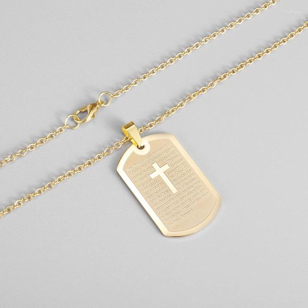 Pendentif Colliers Mode Classique Bible Gravé Croix Plaque Carrée Collier En Acier Inoxydable Pour Hommes Femmes À La Mode Rue Amulette Bijoux