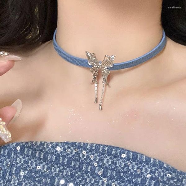 Collares colgantes Moda Clásico Denim Lava Líquido Mariposa Borla Para Mujeres Sexy Spicy Girl Gargantilla Joyería Regalos de San Valentín