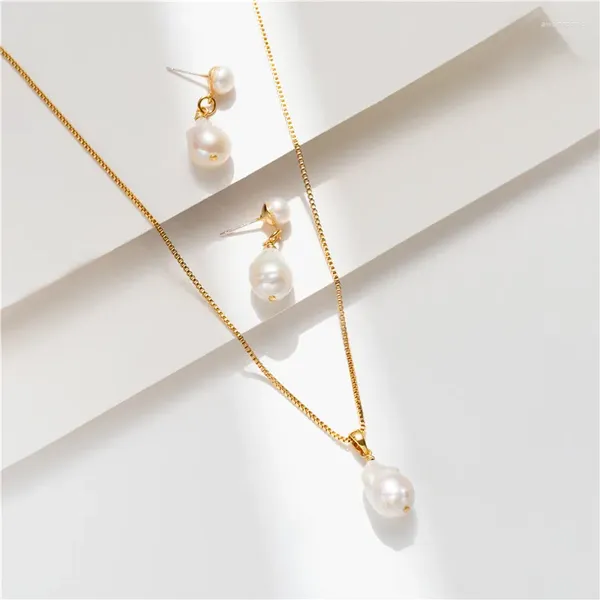 Pendentif Colliers Mode Classique Simple Personnalisé Unique Collier De Perles Baroques Avec Boucle D'oreille