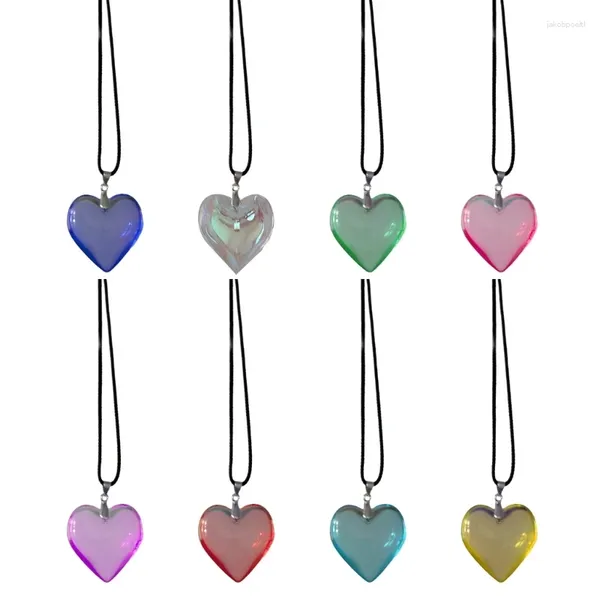 Pendentif Colliers Mode Clear Glass Heart Collier Long Lace Up Bijoux ras du cou