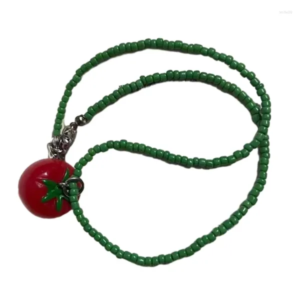 Pendentif Colliers Collier de clavicule de mode avec tomate verte perle tour de cou dopamine clavicule chaîne multicouche perlée goutte