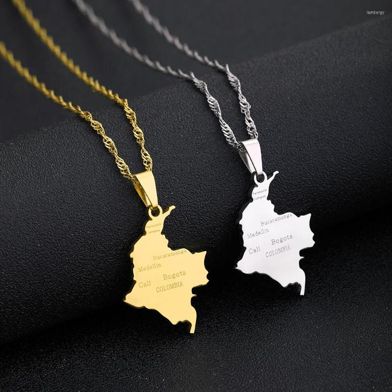 Pendant Necklaces Fashion Colombia Map With City Name Women Girls Stainless Steel Colombians Party Anniversar Jewelry Gifts