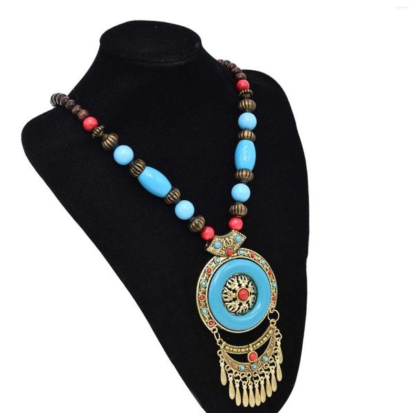Collares colgantes Color de moda Cuentas de gemas acrílicas Collar grande redondo para mujeres Vestido étnico tibetano Suéter Cadena Gargantilla Collar Joyería