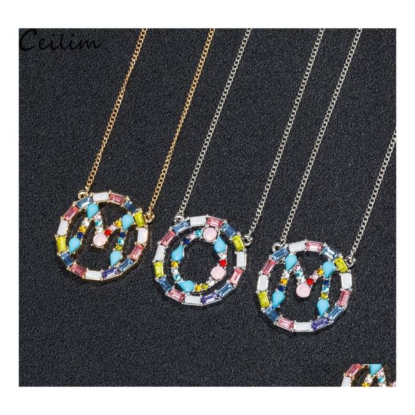 Collares pendientes Moda Colorf 26 Letra Collar inicial Piedra de cristal de arco iris para mujeres Regalos de joyería personalizados para el día de la madre D Ots1V