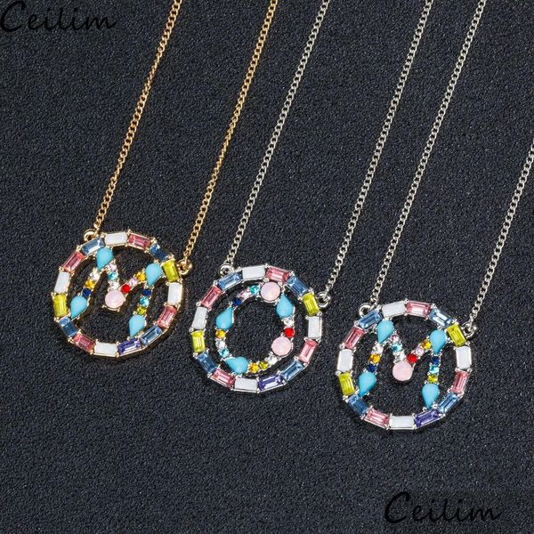 Collares pendientes Moda Colorf 26 Letra Collar inicial Piedra de cristal del arco iris para mujeres Regalos de joyería personalizados para el día de la madre D Dh0A5