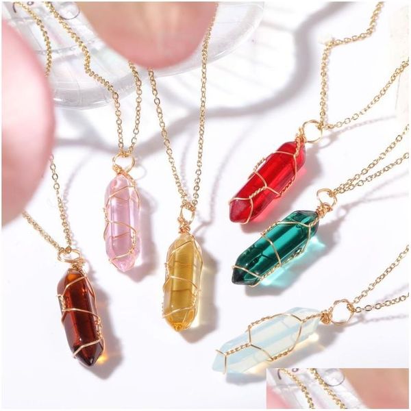 Pendentif Colliers De Mode Colorf Verre Hexagonal Prisme Or Fil Wrap Collier Pour Les Femmes Bijoux En Gros Drop Delivery Pendentifs Dhxr2