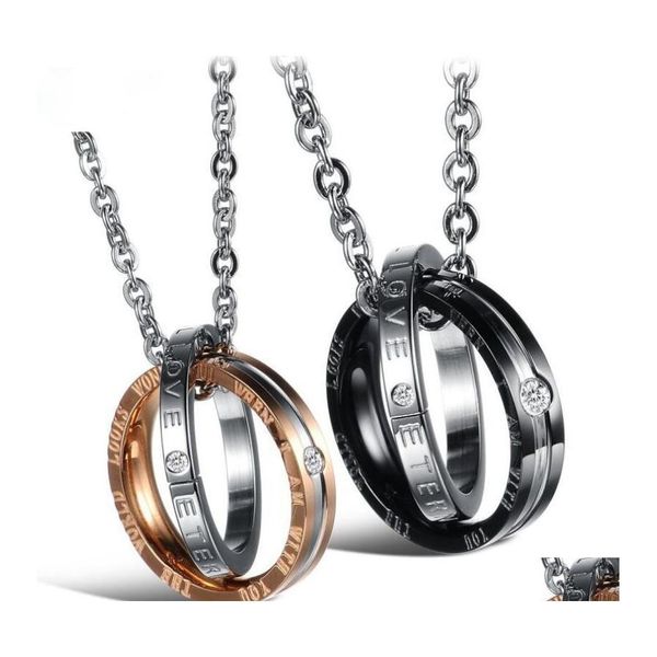 Pendentif Colliers Mode Couples Anneaux Collier Pour Femmes Hommes Bague En Acier Inoxydable Promesse De Mariage Fiançailles Drop Delivery Je Otujd