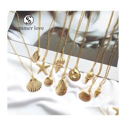 Pendentif Colliers Mode Cauris Shell Collier Pour Femmes Chaîne En Or Conque Étoile De Mer Été Plage Charme Saint Valentin Bijoux Drop D Dhlji