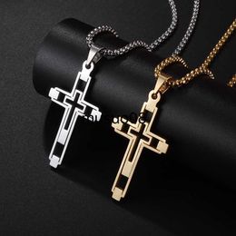 Pendentif Colliers Mode Creative Découpe Double Croix En Acier Inoxydable Pendentif Collier pour Hommes Classique Femmes Église Prière Bijoux J230601