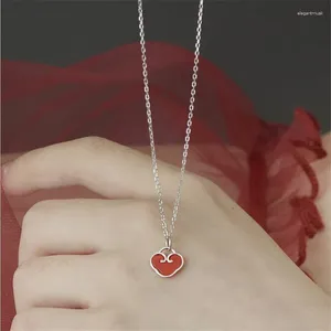 Pendentif Colliers Mode Créative Mascotte Rouge Longue Vie Serrure Mignon Petit Coeur Chanceux Argent Plaqué Bijoux Style Chinois N019