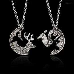 Colliers pendants Fashion Creative Splicing Deer Couple Collier pour femmes hommes Bijoux de couleur argentée Embrassant les cadeaux de la Saint-Valentin