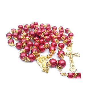 Pendentif Colliers De Mode Croix Perles Collier 3 Couleurs À La Main Jésus Prière Chapelet Dame Hommes Charme Bijoux Accessoires P224Fa Drop Dhing