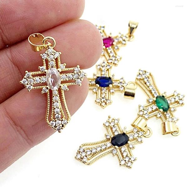 Colliers pendants Mode Cross Charms Gold plaqué coloré CZ Cumbic Zircon Hip Hop Cool Collier Jewelry Accessoires pour femmes hommes