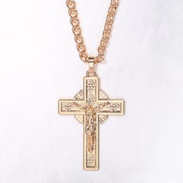 Colliers pendentifs Collier de prière de la mode pour les hommes femmes 585 rose couleur crucifix jesus charme religieux foi du cou bijoux gp436pen