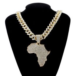 Pendentif Colliers Mode Cristal Afrique Carte Collier pour Femmes Hommes Hip Hop Accessoires Bijoux Collier Cubain Lien Chaîne Gif285e