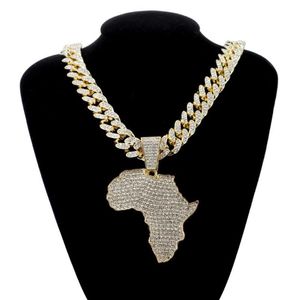 Hanger kettingen mode kristal Afrika kaart ketting voor vrouwen heren hiphop accessoires sieraden choker cubaanse linkketen gif2435