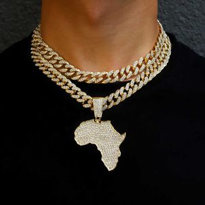 Pendentif Colliers De Mode Cristal Afrique Carte Pendentif Collier Pour Femmes Hommes Hip Hop Accessoires Bijoux Collier Ras Du Cou Cubain Lien Chaîne Cadeau T230413