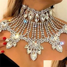 Colliers pendants Fashion Crystal Bijoux de mariée pour femmes Rhingestone Geometric Choker Drop Chain Colliers Accessoires Accessoires