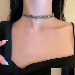 Hanger Kettingen Mode Kristal Choker Hals Sleutelbeenketting IJsbloem Ketting Glitter Verstelbaar Metaal Dames Chic Sieraden Drop Deli Dh9W4