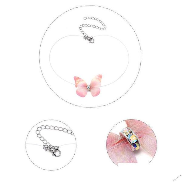 Pendentif Colliers De Mode Cristal Colorf 3D Papillon Sautoirs Collier Ligne De Poisson Invisible Soie Pour Les Femmes Élégantes Cadeau Entier Dhgarden Dhigk