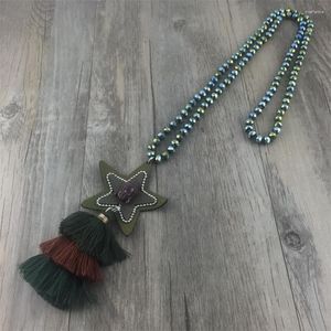 Colliers pendants Fashion Crystal Glass Beads en cuir noué Star Bouddha Collier à filet multiple