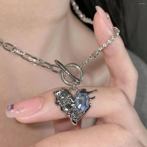 Collares colgantes moda cristal corazón collar mujeres luz lujo Egirl Emo Punk Grunge clavícula cadena regalos del Día de San Valentín