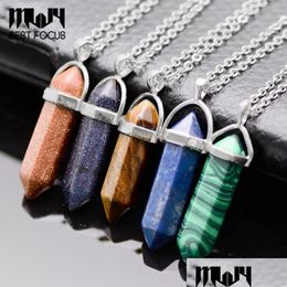 Colliers de pendentif Fashion Crystal Natural Stone Collier Rock Rock Gem Turquoise Reiki Chaîne Pendants 16pcs / Lot Drop Livilt Jewe Dhgarden DHJQ4