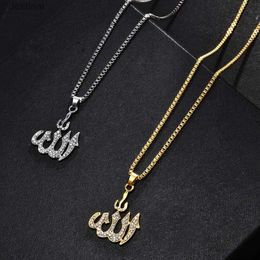 Colliers pendentifs Mode cristal pendentif collier cadeaux pull chaîne colliers Allah couleur dorée collier chaîne simulée ancre islamique L242313