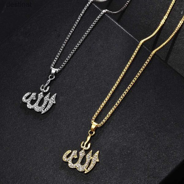 Colliers pendentifs Mode cristal pendentif collier cadeaux pull chaîne colliers Allah couleur dorée collier chaîne simulée ancre islamique L242313
