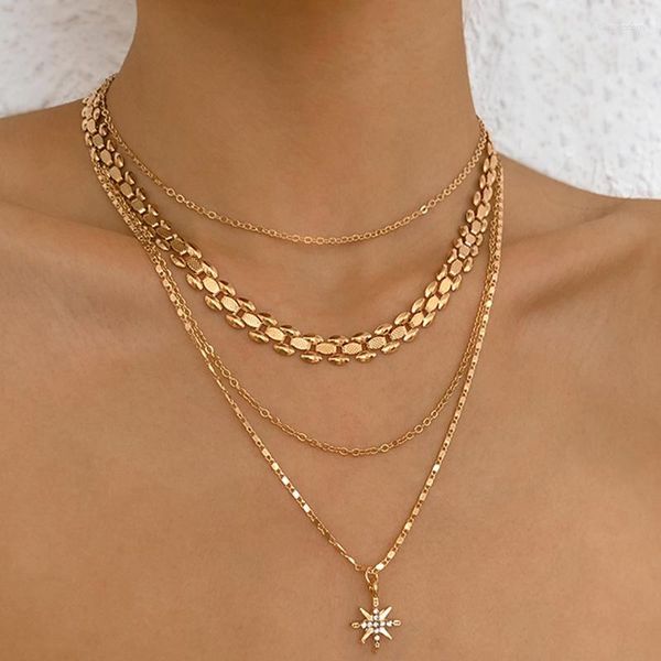 Collares pendientes estrella de cristal de moda para mujer cadena geométrica larga multinivel collar Vintage regalo de joyería X0137