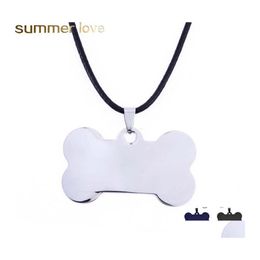 Pendentif Colliers De Mode Personnalisé Graver Nom Brillant Os Chien Tag Pour Les Femmes Noir Or Sier En Acier Inoxydable Pet Chat Collier Bijoux Otcrr