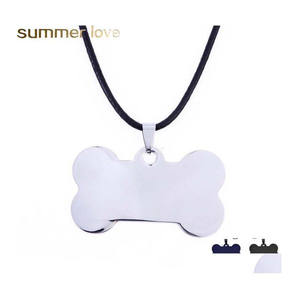 Collares colgantes Moda Grabado personalizado Nombre Etiqueta de perro de hueso brillante para mujeres Oro negro Sier Acero inoxidable Collar de gato Joyería Otcrr