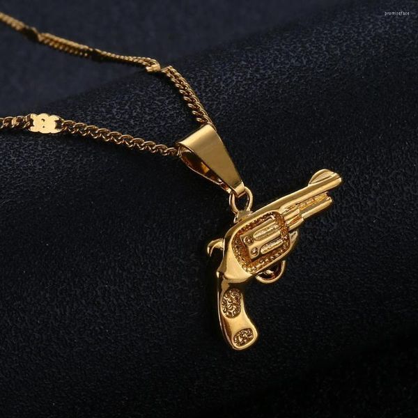 Pendentif Colliers Mode Mignon Or Couleur Revolver Pistolet Pistolet Collier Hip Hop Chaîne Bijoux