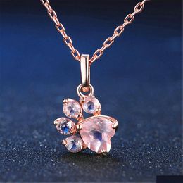 Pendentif Colliers Mode Mignon Rose Or Ours Patte Chien Chat Griffe Rose Collier Brillant Cubique Zircone Empreinte Colliers Pour Bdejewelry Dhs01