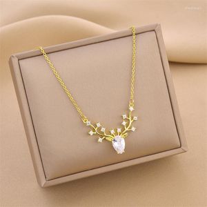 Pendentif Colliers Mode CZ Deer Antler Collier En Acier Inoxydable Or Couleur Renne Femmes Ami Année Cadeau De Noël