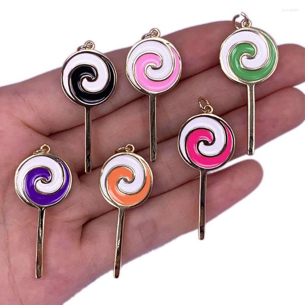 Pendentif Colliers Mode Délicatesse Coloré Émail Bonbons Lollipop Collier Boho Style Plaqué Or Accessoires Mignons Fournitures De Fabrication De Bijoux