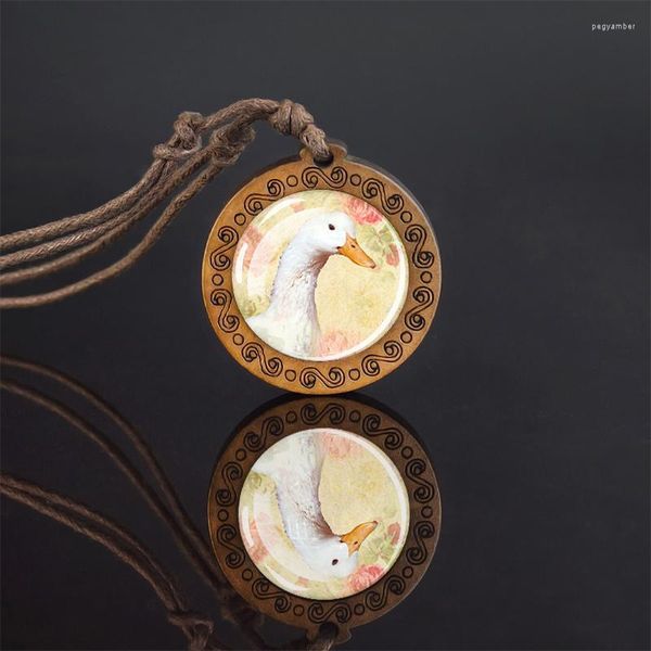 Pendentif Colliers De Mode Délicat Canard Collier Mignon Art Verre Corde Chaîne En Bois Animaux Charme Bijoux Cadeaux