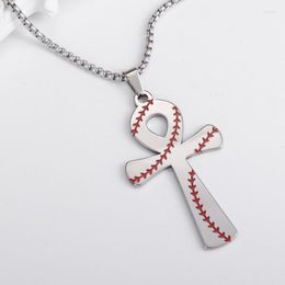 Hanger kettingen modeontwerp honkbal patroon kruis roestvrijstalen ketting voor mannen trend textuur straat feest amulet sieraden geschenken