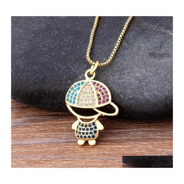 Pendentif Colliers Design de mode Fille Garçon Femmes Filles Enfants Cuivre Zircon Chaîne Collier Charme Fête Anniversaire Bijoux CadeauxPendentif Dr Ot3Hc