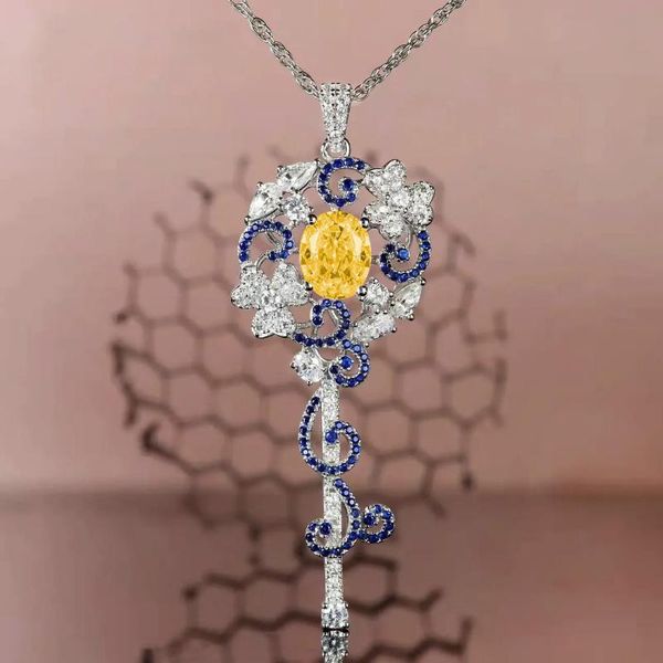 Collares pendientes Diseño de moda Collar con forma de llave para mujer Color plata de lujo Bling Amarillo Rosa CZ Gargantilla de cristal Joyas para fiestas Colgante