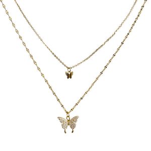 Colliers pendentifs créateurs de mode CIAXY timbre papillon collier pour femme double couche clavicule chaîne brillant CZ collier cadeaux délicats couleur argent bijoux