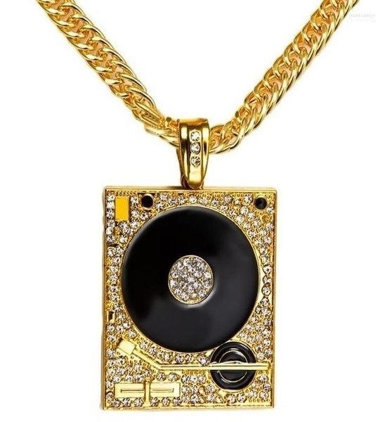 Pendentif Colliers Mode DJ Phonographe Pendentifs Or et Silvercolour ColourChain Hommes Hip Hop Long Collier Morr22