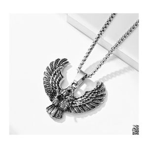 Pendentif Colliers De Mode Dominateur Sier Eagle Pour Hommes Punk Hip Hop En Acier Inoxydable Animal Biker Collier Bijoux Cadeau En Gros D Dhige